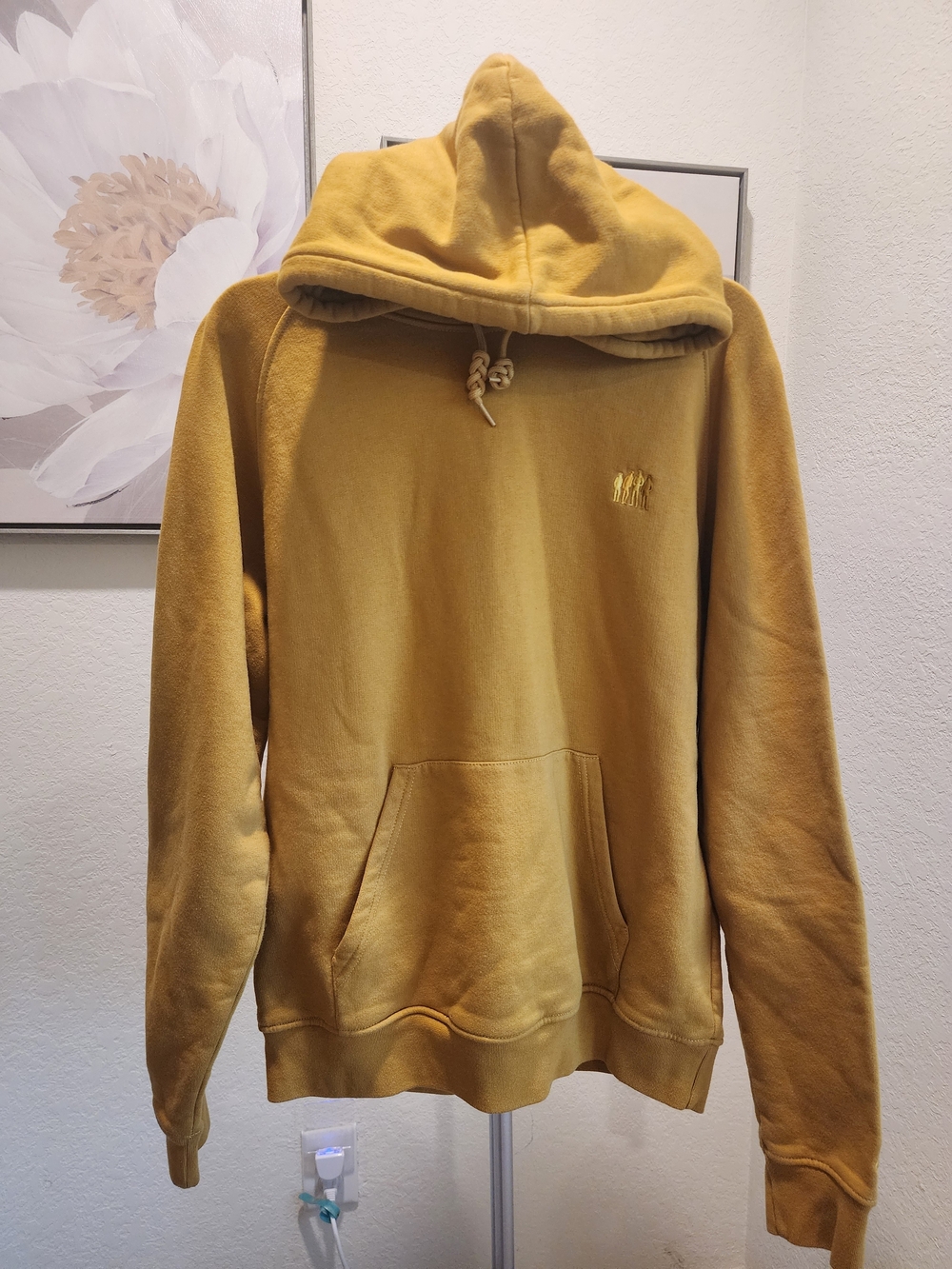 Men's Mustard Hooded Pullover Sweatshirt with Subtle Chest Stitch